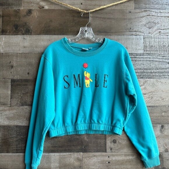 Disney Tops - Disney Winnie The Pooh "Smile" Teal Size Medium Cute Cropped Sweatshirt